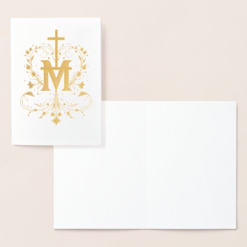 Elegant Catholic Gold Marian Cross Religious  Foil Card