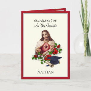 Elegant Catholic Graduation Sacred Heart Roses Car Card