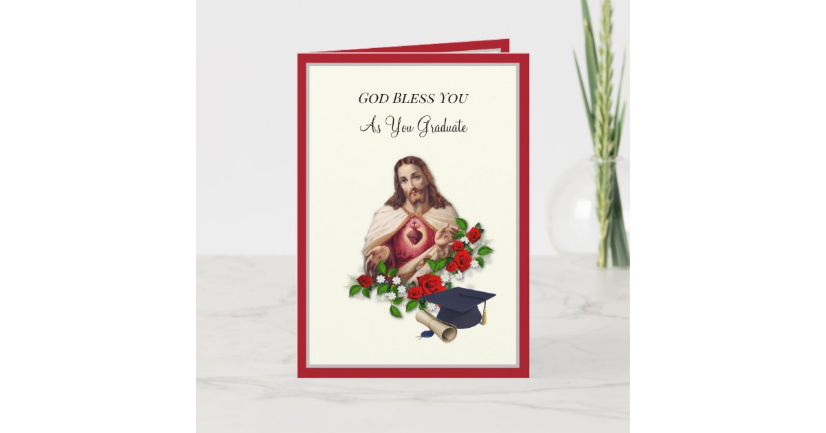 Elegant Catholic Graduation Sacred Heart Roses Card | Zazzle