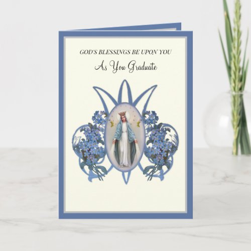 Elegant Catholic Graduation Virgin Mary Flowers Card