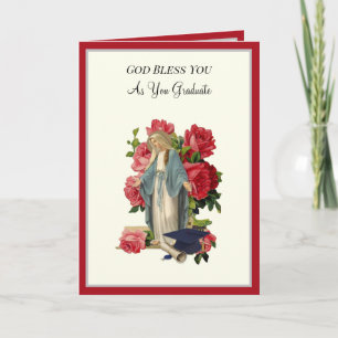 Elegant Catholic Graduation Virgin Mary Roses Card