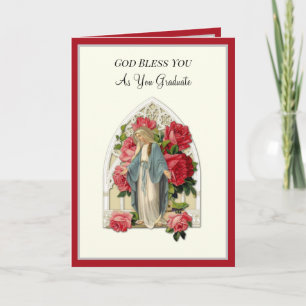 Elegant Catholic Graduation Virgin Mary Roses Card