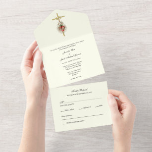 Elegant Catholic Heart of Mary Wedding Invitation
