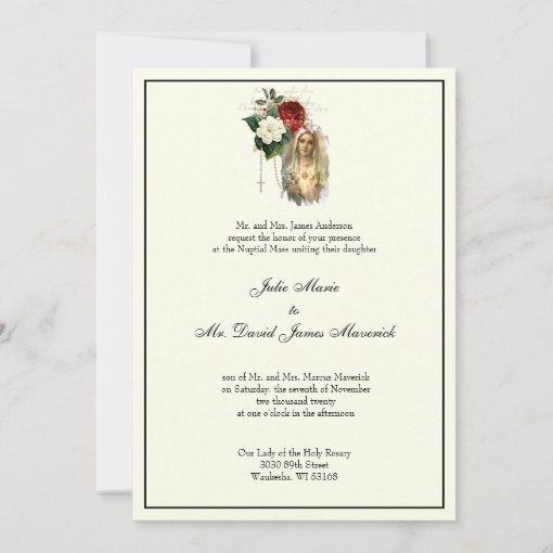 Elegant Catholic Ivory Wedding Reception Combo Invitation | Zazzle