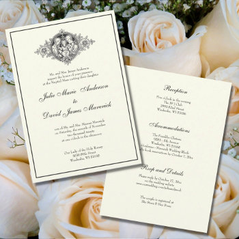Elegant Catholic Ivory Wedding Reception Combo Invitation by ShowerOfRoses at Zazzle
