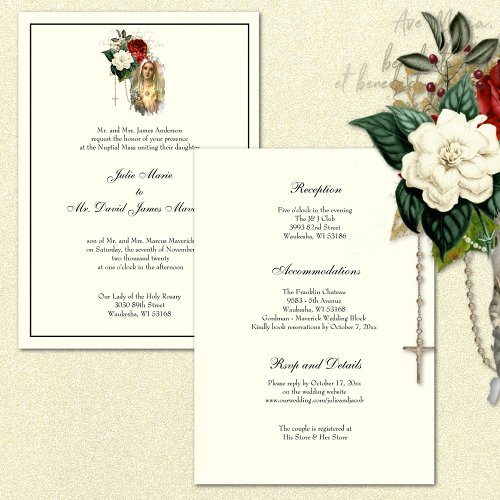 Elegant Catholic Ivory Wedding Reception Combo  Invitation