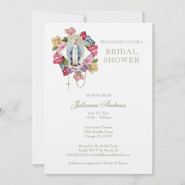 Elegant Catholic Mary  Bridal Shower Eucalyptus  I Invitation (Front)