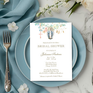 Elegant Catholic Mary  Bridal Shower Eucalyptus  Invitation