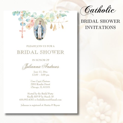 Elegant Catholic Mary  Bridal Shower Eucalyptus  Invitation