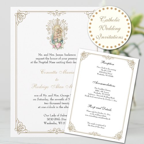 Elegant Catholic Mary  Jesus Wedding  Invitation