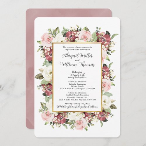 Elegant Catholic Mass Mauve Pink Florals Wedding  Invitation