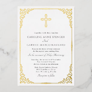 Elegant Catholic Mass Wedding Foil Invitation
