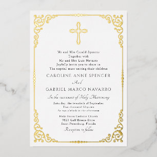 Elegant Catholic Mass Wedding Foil Invitation