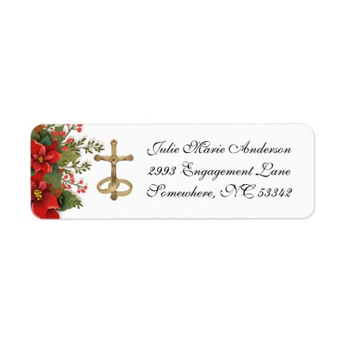 Elegant Catholic Poinsettia Wedding Label