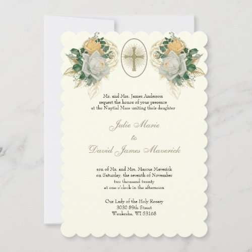 Elegant Catholic Roses Wedding and Reception  Invitation