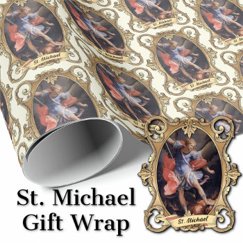 Elegant Catholic Saint Michael Archangel Religious Wrapping Paper by ShowerOfRoses at Zazzle