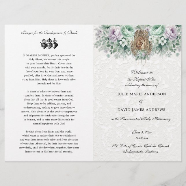 Elegant Catholic Traditional Mass Wedding Program (Front)