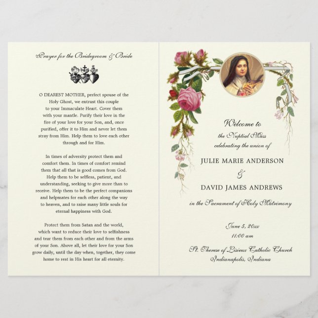 Elegant Catholic Traditional Mass Wedding Program (Front)