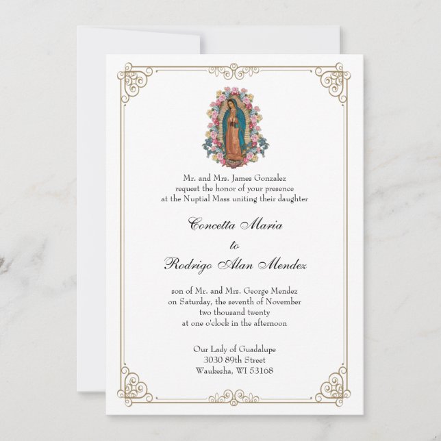 Elegant Catholic Virgin Guadalupe Wedding  Invitation (Front)