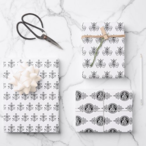 Elegant Catholic Virgin Mary Black and White  Wrapping Paper Sheets