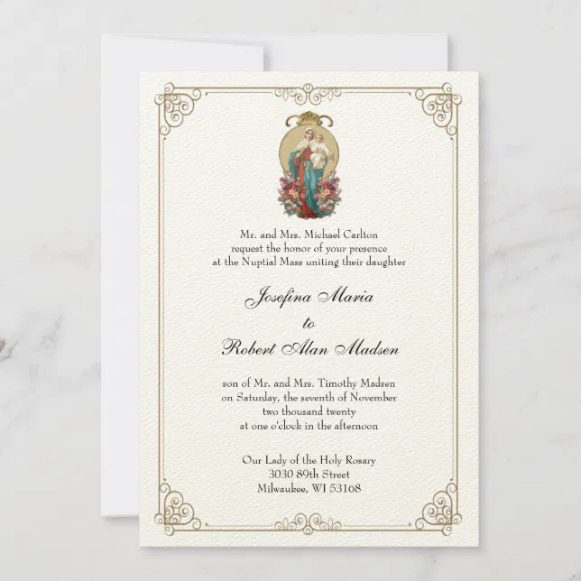 Elegant Catholic Virgin Mary Jesus Wedding Invitation 