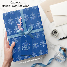 Elegant Catholic Virgin Mary White Marian Cross  Wrapping Paper