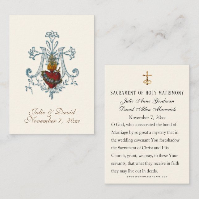 Elegant Catholic  Wedding Favor Card  (Front/Back)