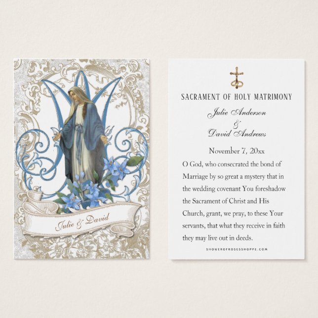 Elegant Catholic  Wedding Favor Virgin Mary Card (Front & Back)