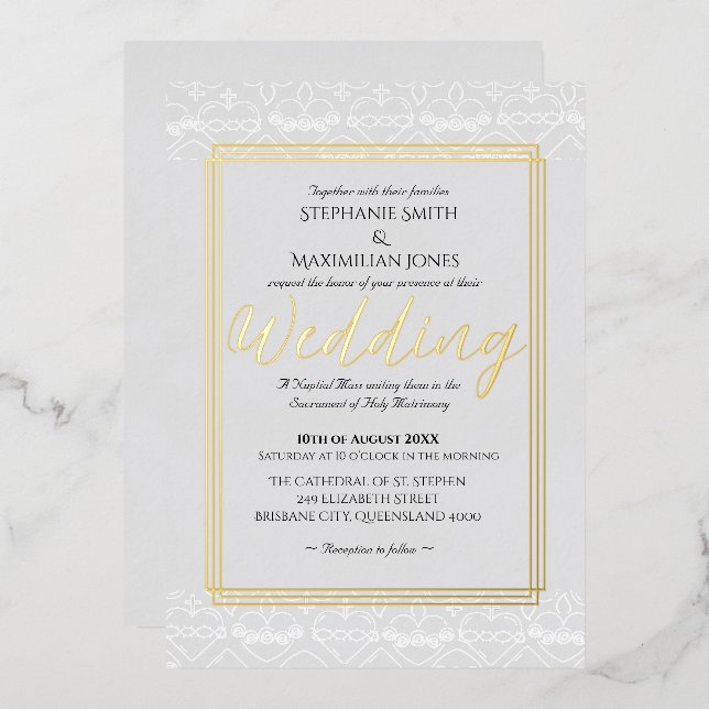 Elegant Catholic Wedding Invitation Foil Invitation (Front/Back)