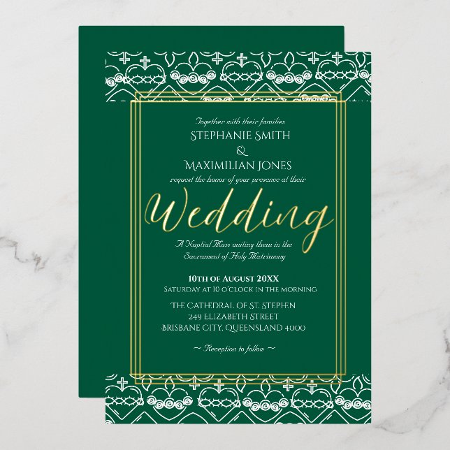 Elegant Catholic Wedding Invitation Foil Invitation (Front/Back)