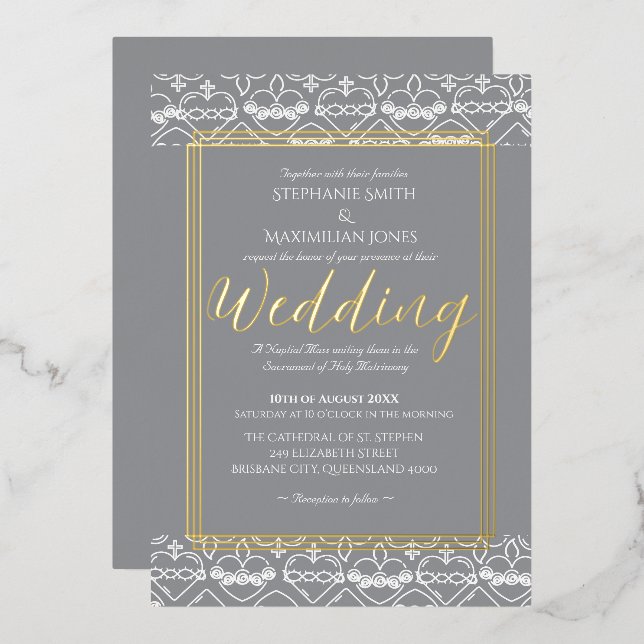 Elegant Catholic Wedding Invitation Foil Invitation (Front/Back)