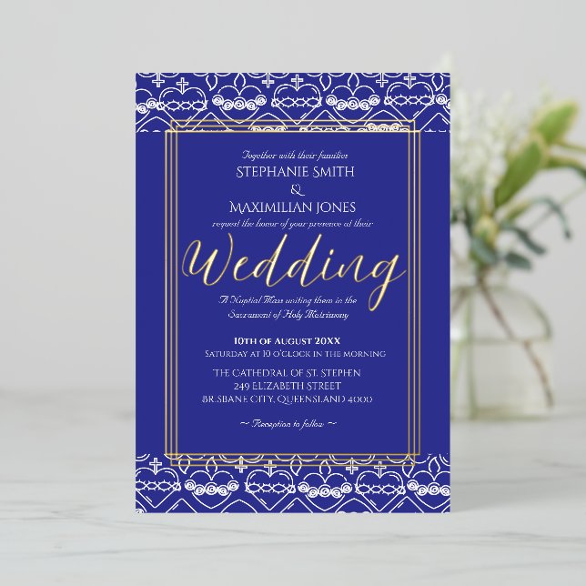 Elegant Catholic Wedding Invitation Foil Invitation (Standing Front)