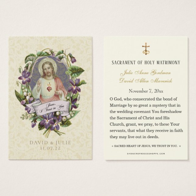 Elegant  Catholic Wedding  Jesus Prayer Card (Front & Back)