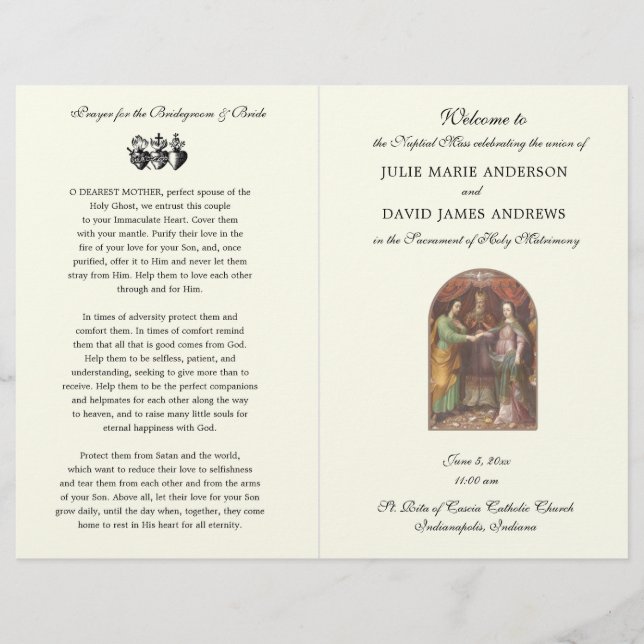 Elegant Catholic Wedding Mass Program (Front)