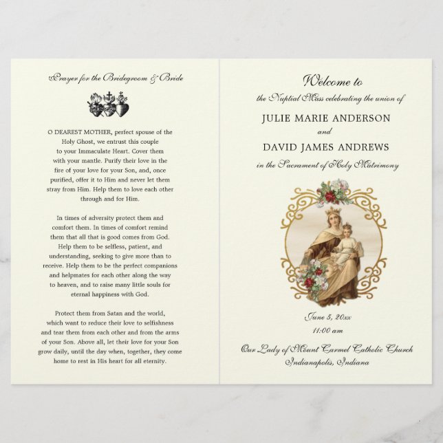 Elegant Catholic Wedding Mass Program (Front)