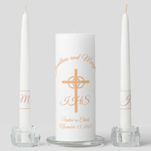 Elegant Catholic Wedding Unity Candle Set (Front)