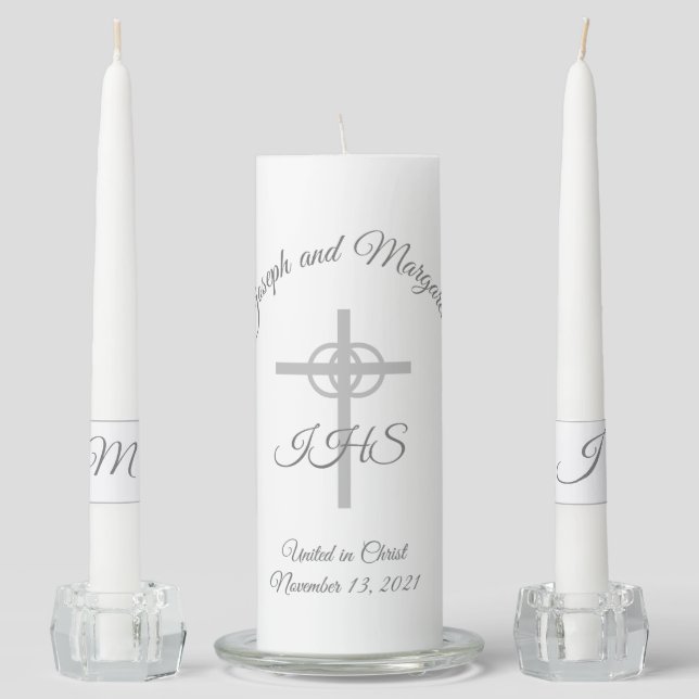 Elegant Catholic Wedding Unity Candle Set (Front)