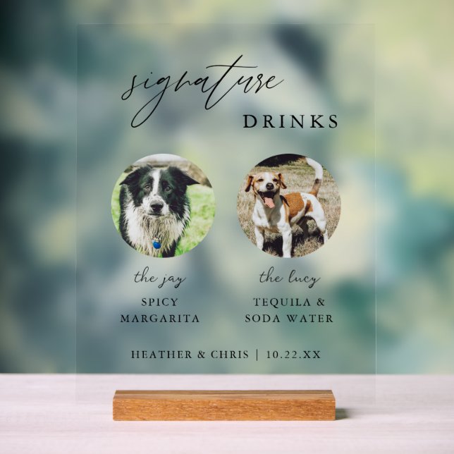 Elegant Cats and Dogs Signature Drinks Wedding Bar Acrylic Sign (Neutral)