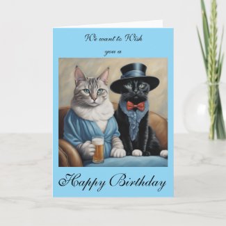 Elegant Cats having drinks sends Birthday wishes