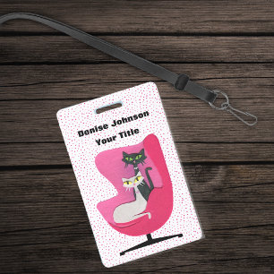 Elegant Cats in Mid Century Pink Chair Polka Dots Badge