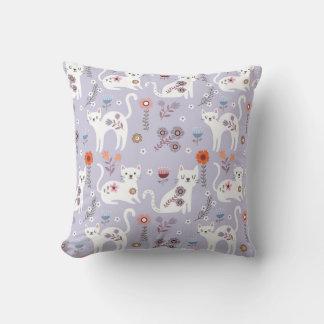 Elegant Cats with Floral Accents Throw Pillow