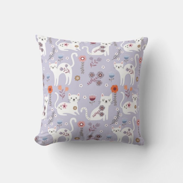 Elegant Cats with Floral Accents Throw Pillow (Front)