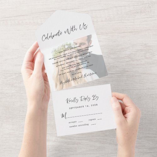 Elegant Celebrate With Us Photo Wedding Reception All In One Invitation
