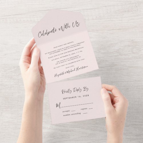 Elegant Celebrate With Us Pink Wedding Reception All In One Invitation