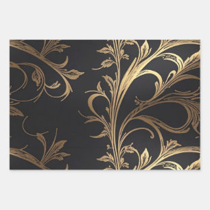 Elegant Celebration Black with Gold Foil Accent Wrapping Paper Sheets