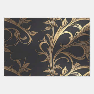Elegant Celebration Black with Gold Foil Accent Wrapping Paper Sheets