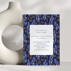 Elegant Celebration Blue Festive Hanukkah Party Invitation