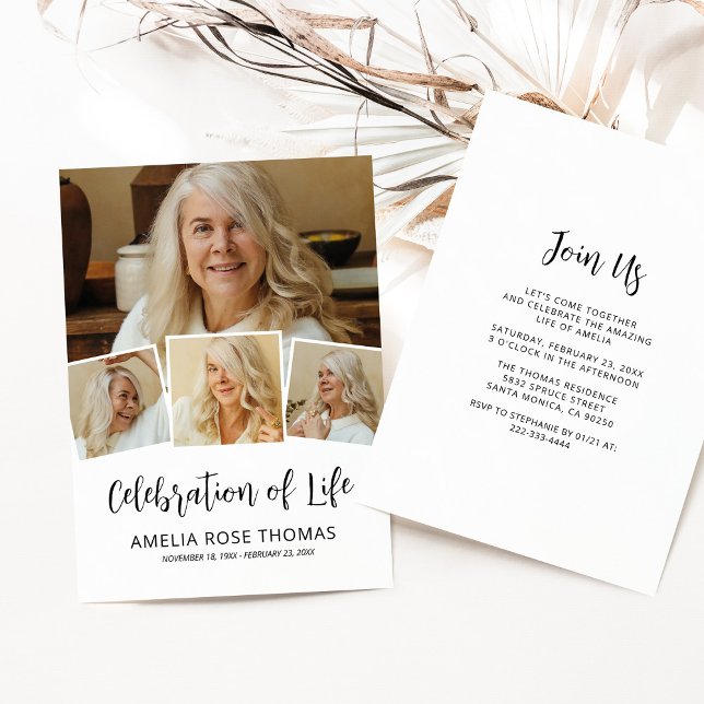 Elegant Celebration of Life 4 photos Funeral Invitation (Creator Uploaded)