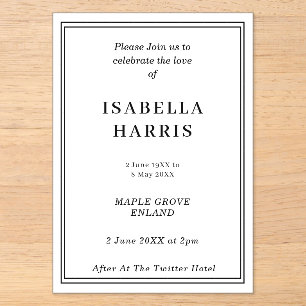 Elegant Celebration of Life Design Acrylic Invitations