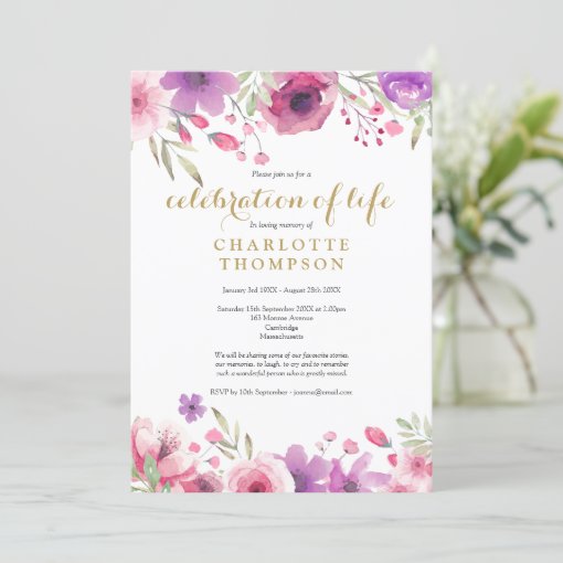 Elegant Celebration of Life Floral Funeral Invitation | Zazzle